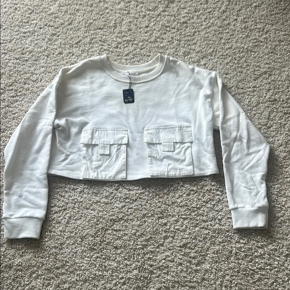 Women’s cropped cream sweatshirt - Picture 1 of 5